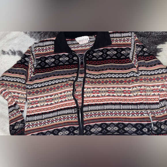 Vintage women’s Medium Carlolina Colours zip up Aztec Cowl neck Sweater EUC - Picture 5 of 12